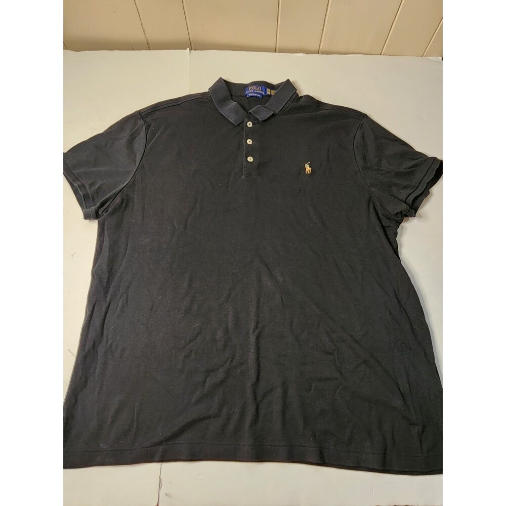 Polo Ralph Lauren Polo Shirt Mens XXL Black Custom Slim Fit Soft Flesh Pony